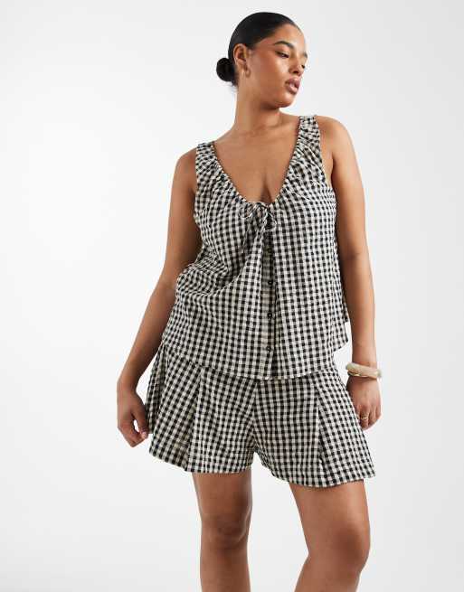 ASOS DESIGN Curve – Szorty z zakładkami z przodu we wzór w kratkę vichy, część zestawu, 3 z 3