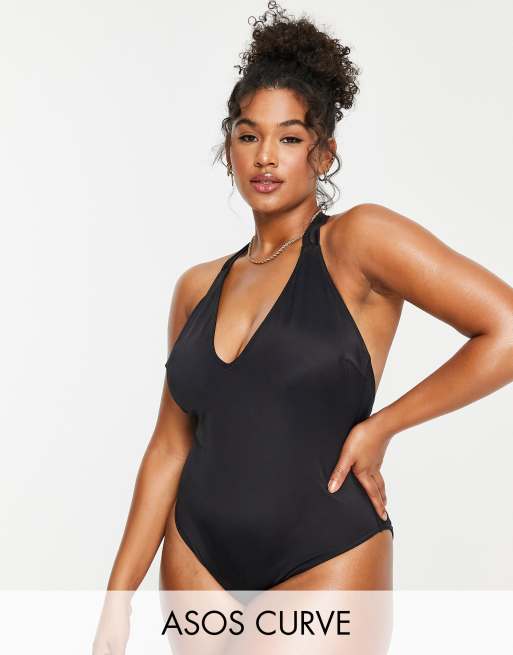 ASOS DESIGN Curve T back swimsuit in black ASOS