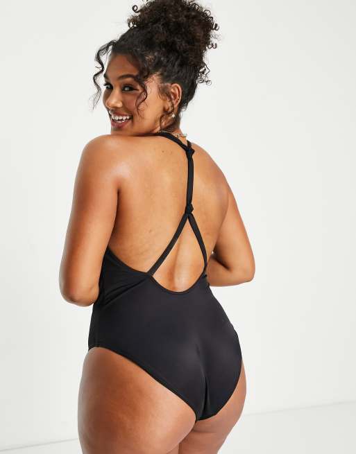 ASOS DESIGN Curve T back swimsuit in black ASOS