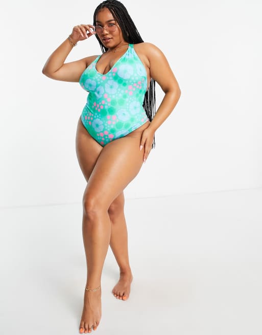 ASOS DESIGN Curve T back swimsuit in retro floral