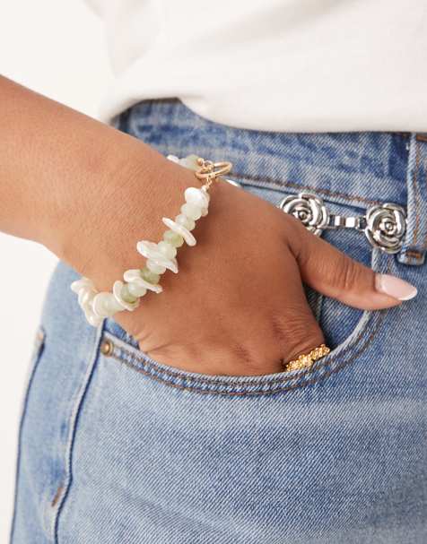 ASOS DESIGN Curve t-bar bracelet with faux chipping details in gold tone - view 1