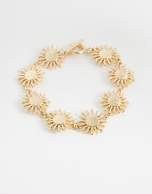 Asos Curve Asos Design Curve T-bar Bracelet With Small Sun Design In Gold