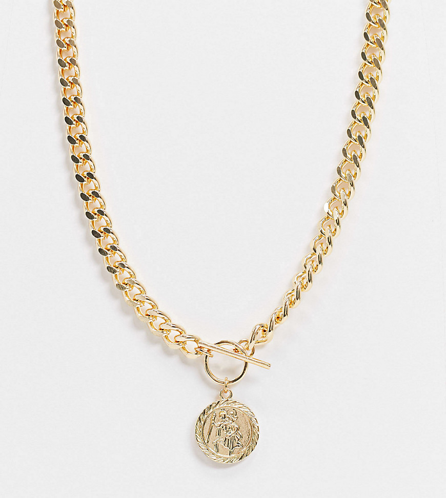 ASOS DESIGN Curve t bar necklace with coin in gold tone