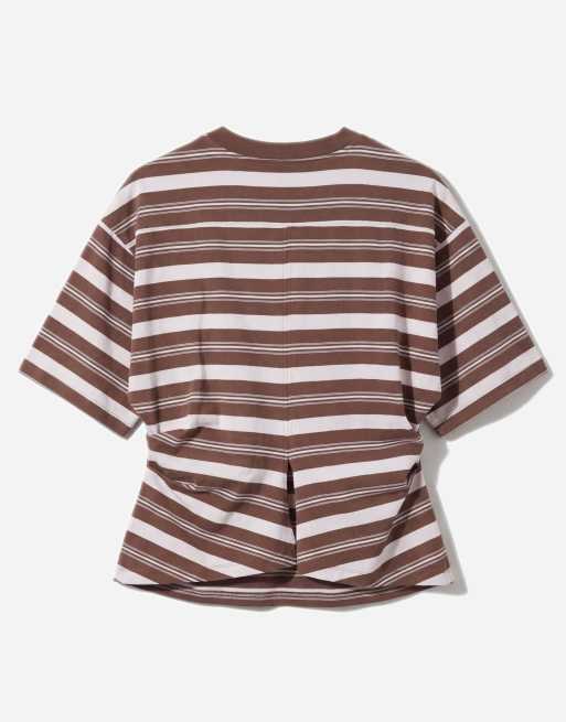 ASOS DESIGN Curve - T-shirt a corsetto color cioccolato e rosa a righe, 6 di 11