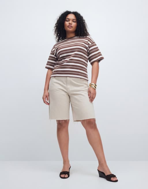 ASOS DESIGN Curve - T-shirt a corsetto color cioccolato e rosa a righe, 8 di 11