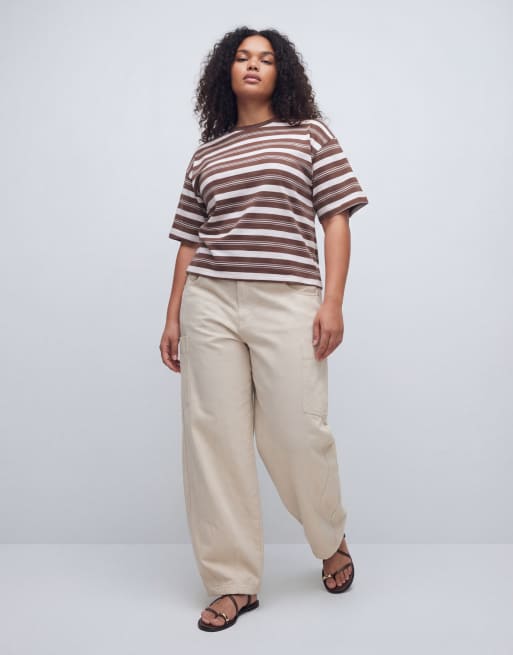 ASOS DESIGN Curve - T-shirt a corsetto color cioccolato e rosa a righe, 9 di 11