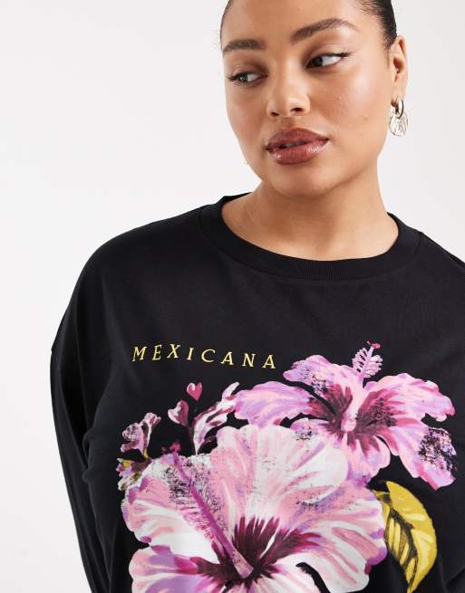 ASOS DESIGN Curve - T-shirt à manches longues et imprimé Botanica - Noir, 2 de 4