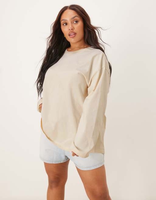 ASOS DESIGN Curve - T-shirt à manches longues torsadé dans le dos - Crème, 2 de 4