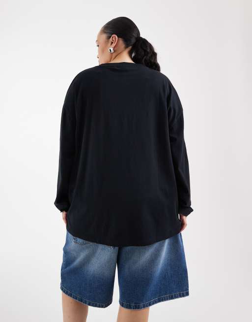 ASOS DESIGN Curve - T-shirt a maniche lunghe nera con grafica Blondie su licenza, 3 di 4