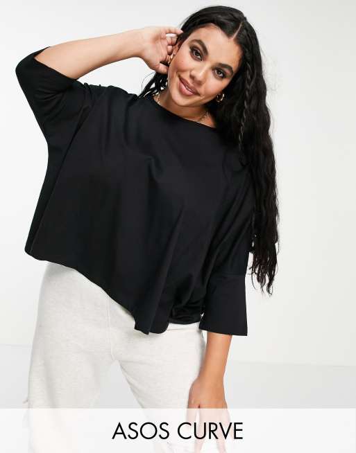 ASOS DESIGN Curve - T-shirt ample à manches chauve-souris - Noir