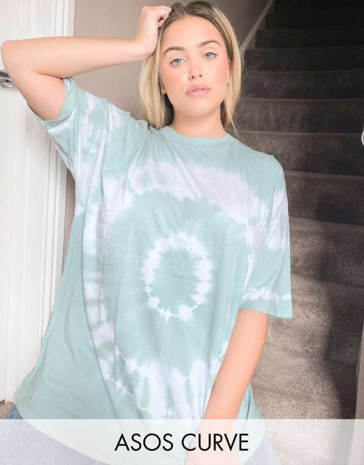 ASOS DESIGN Curve - T-shirt avec spirale effet tie and dye - Bleu de  sarcelle