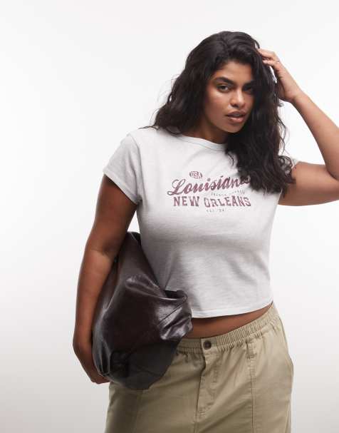 ASOS DESIGN Curve - T-shirt baby color ghiaccio mélange con stampa di Louisiana - view 1