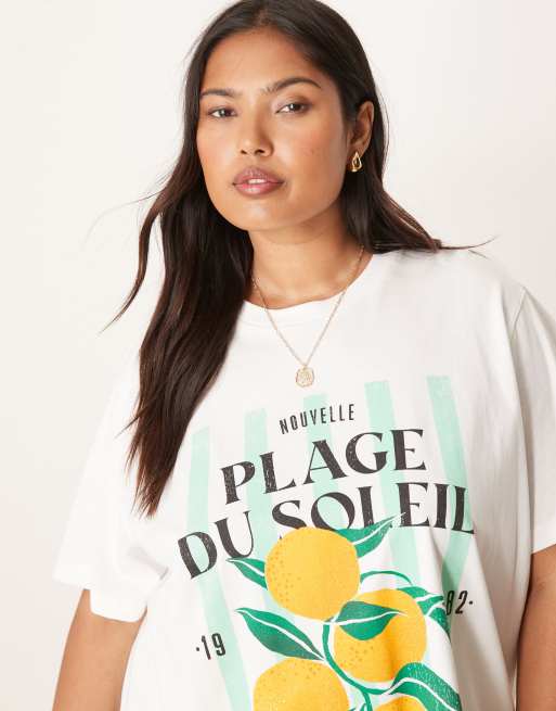 ASOS DESIGN Curve - T-shirt classique à imprimé oranges - Blanc, 3 de 4
