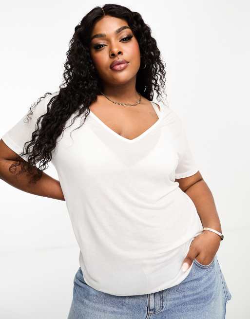 ASOS DESIGN Curve - T-shirt con scollo a V comoda bianca