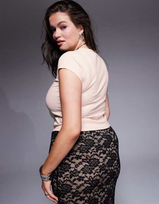 ASOS DESIGN Curve - T-shirt corta bianca con stampa “Disco till dawn”, 3 di 4