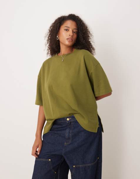 ASOS DESIGN Curve - T-shirt coupe carrée doux au toucher - Kaki - view 1