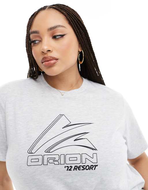 ASOS DESIGN Curve - T-shirt coupe classique avec logo style sport - Givre chiné
