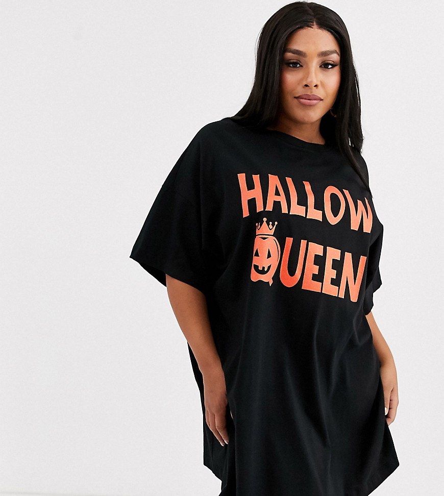 ASOS DESIGN Curve - T-shirt da notte con glitter per Halloween-Nero