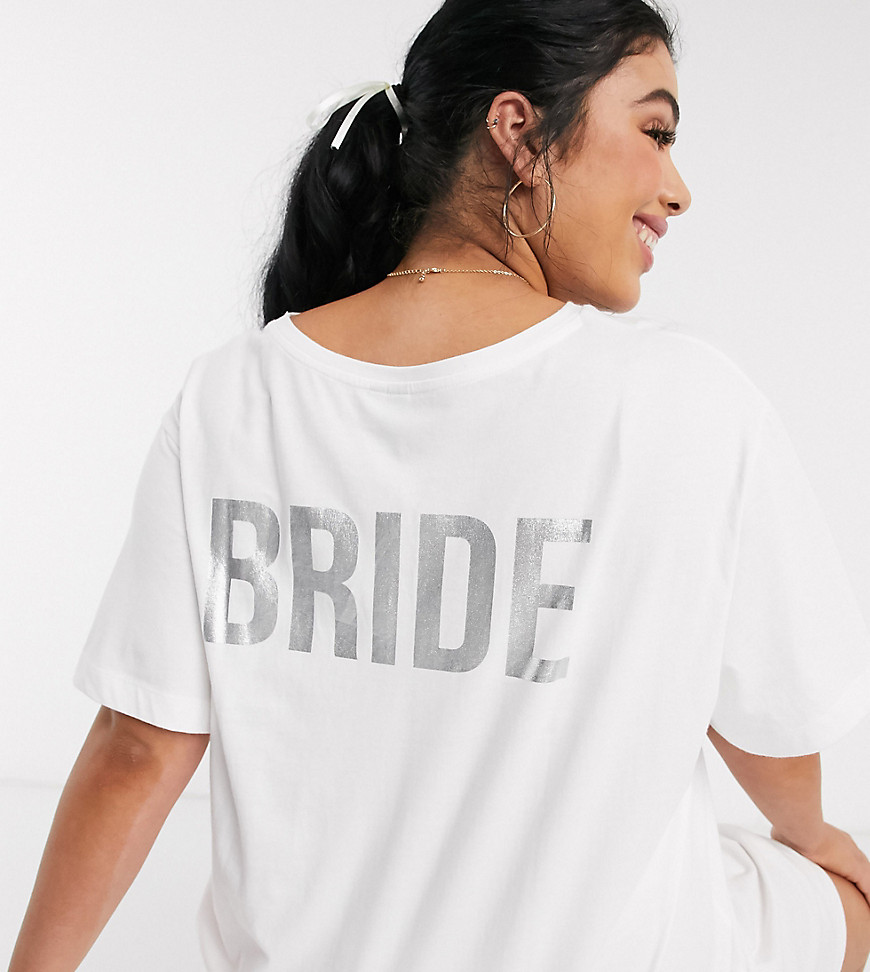 ASOS DESIGN Curve - T-shirt da notte con scritta Bride-Bianco