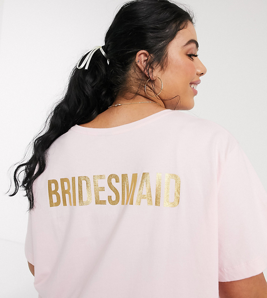 ASOS DESIGN Curve - T-shirt da notte con scritta Bridesmaid-Rosa