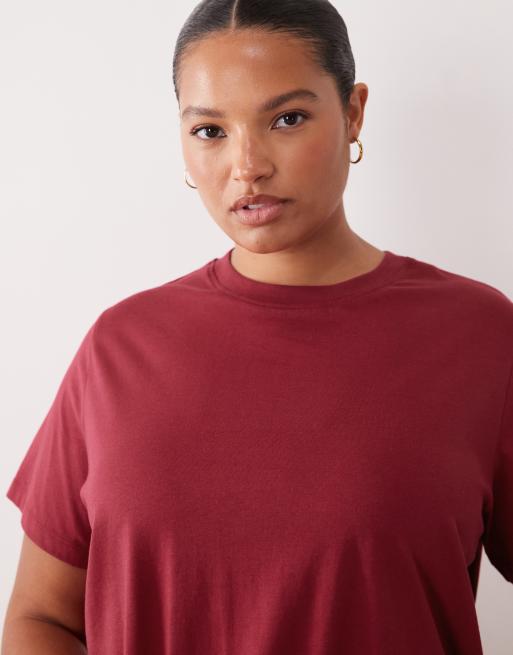 ASOS DESIGN Curve T-shirt da pigiama oversize in cotone mix & match bordeaux, 2 di 4