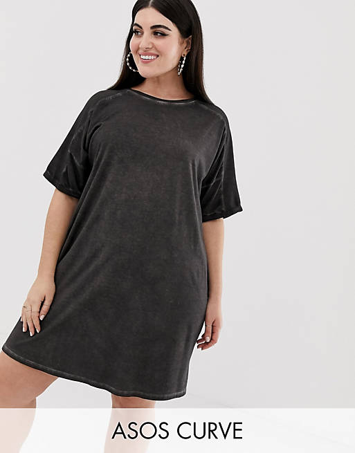 ASOS DESIGN Curve t-shirt dress with rolled sleeves and wash