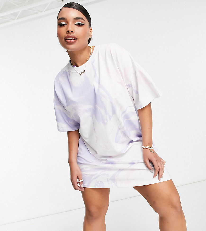 ASOS DESIGN Curve T-shirt dress with ruched side detail in washed marble print-Multi