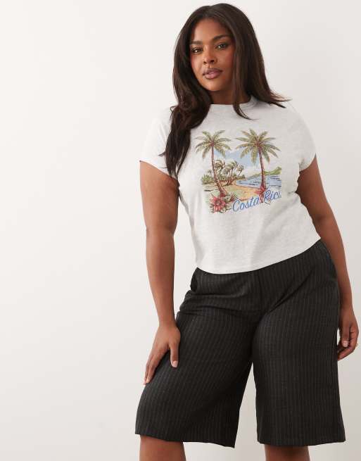 ASOS DESIGN Curve - T-shirt effet rétréci avec imprimé graphique - Glace chiné, 2 de 4