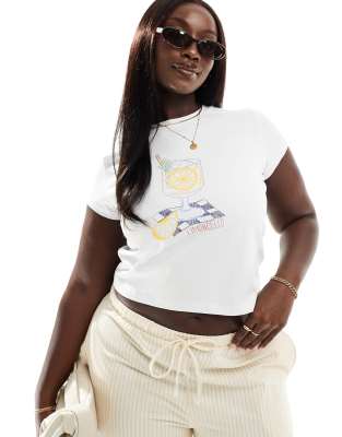 ASOS DESIGN Curve - T-shirt effet rétréci avec imprimé limoncello - Blanc