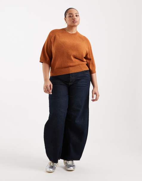 ASOS DESIGN Curve - T-shirt girocollo extra larga con maniche scese color toffee - view 1