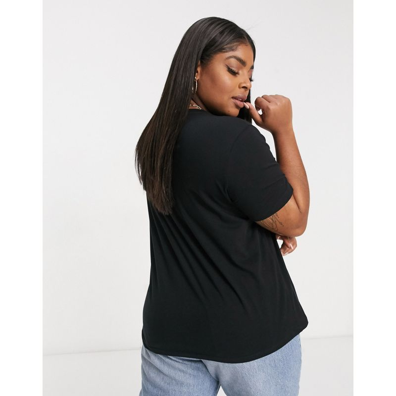 DESIGN Curve - T-shirt girocollo nera in cotone organico
