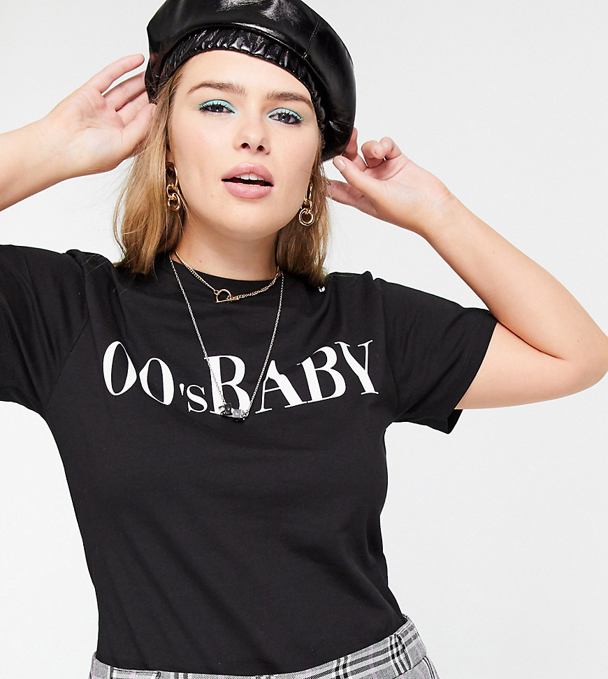 ASOS DESIGN Curve T-shirt in black with 00s baby front graphic print