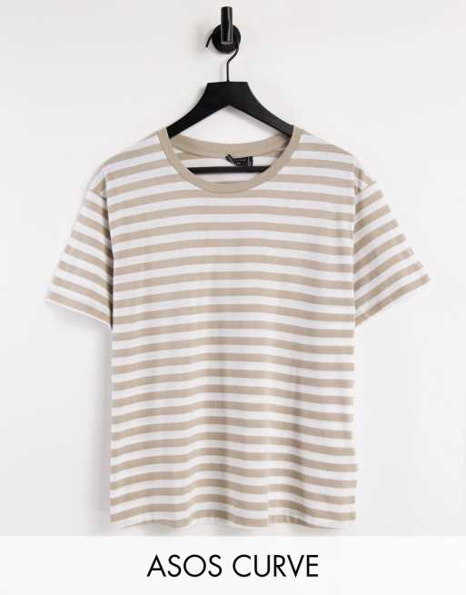 ASOS DESIGN Curve - T-shirt in bruin met witte streep