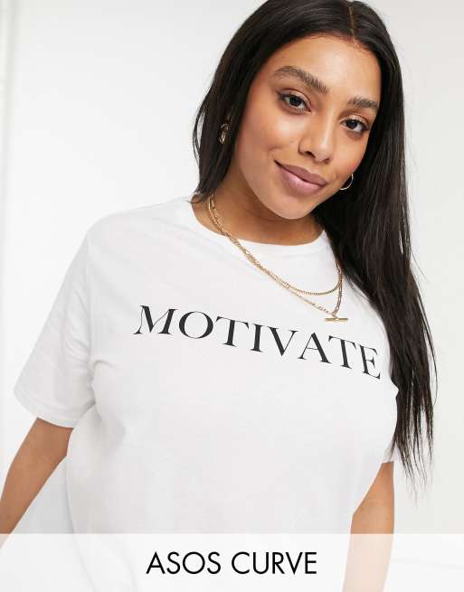 ASOS DESIGN Curve – T-Shirt in Weiß mit „Motivate