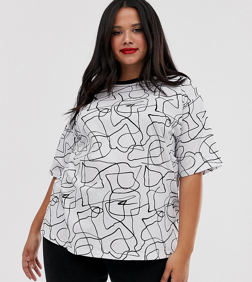 ASOS DESIGN Curve – T-shirt med bokstavsmönster i oversize-modell-Vit