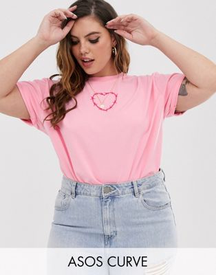 ASOS DESIGN Curve - T-shirt met hart met prikkeldraad-Roze