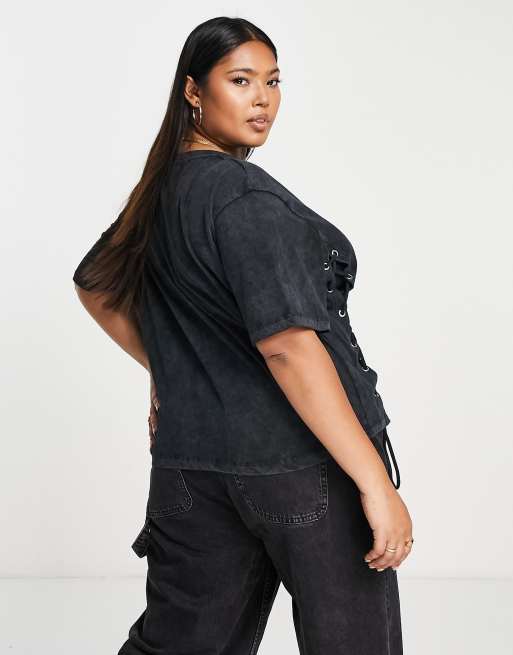 ASOS DESIGN Curve - T-shirt met veters in zwart, 2 van 4