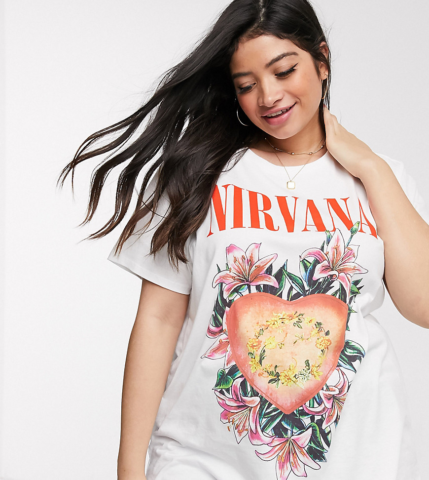 ASOS DESIGN Curve - T-shirt met vintage Nirvana-print van organisch katoen-Wit