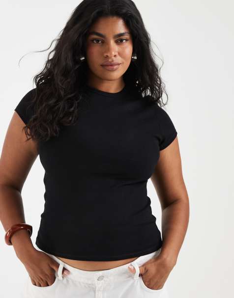ASOS DESIGN Curve - T-shirt mini a maniche corte attillata nera - view 1