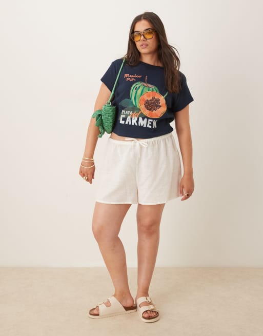 ASOS DESIGN Curve - T-shirt mini blu navy con grafica "Playa Del Carmen" con frutta, 2 di 4