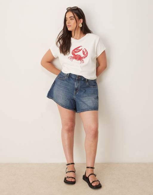 ASOS DESIGN Curve- T-shirt mini color crema con grafica di granchio, 2 di 4