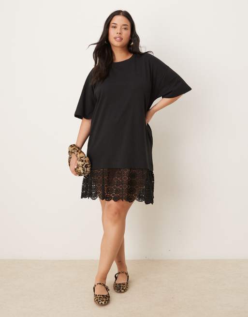 ASOS DESIGN Curve – T-Shirt-Minikleid mit U-Ausschnitt und Spitzensaum, 4 von 4