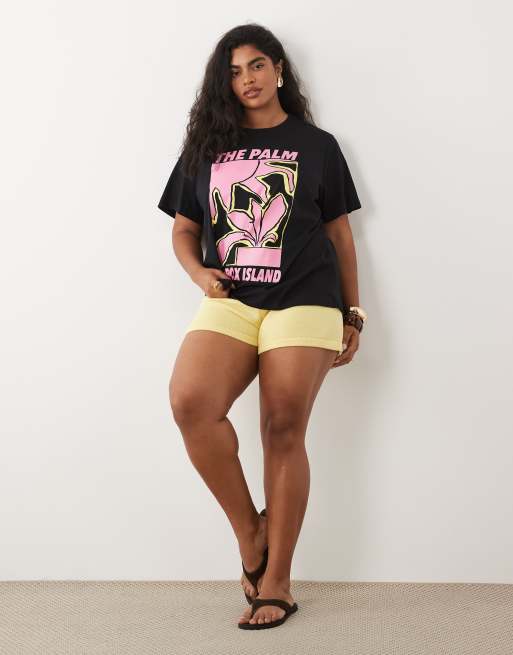 ASOS DESIGN Curve - T-shirt nera con grafica astratta di palma, 3 di 4