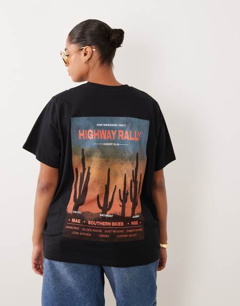 ASOS DESIGN Curve - T-shirt nera con grafica deserto Highway Rally - view 1