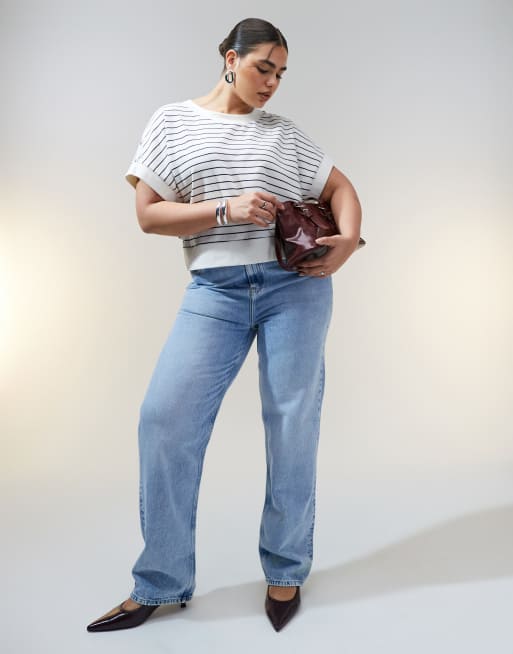 ASOS DESIGN Curve – T-shirt o pudełkowym kroju w teksturowane paski, 2 z 4