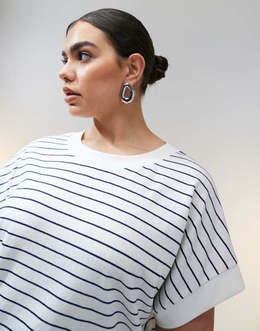 ASOS DESIGN Curve – T-shirt o pudełkowym kroju w teksturowane paski, 3 z 4