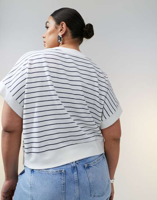 ASOS DESIGN Curve – T-shirt o pudełkowym kroju w teksturowane paski, 4 z 4