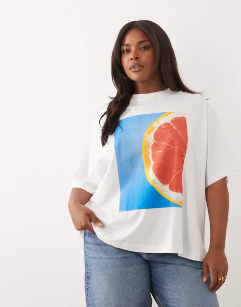 ASOS DESIGN Curve - T-shirt oversize à imprimé pamplemousse - Blanc - view 1
