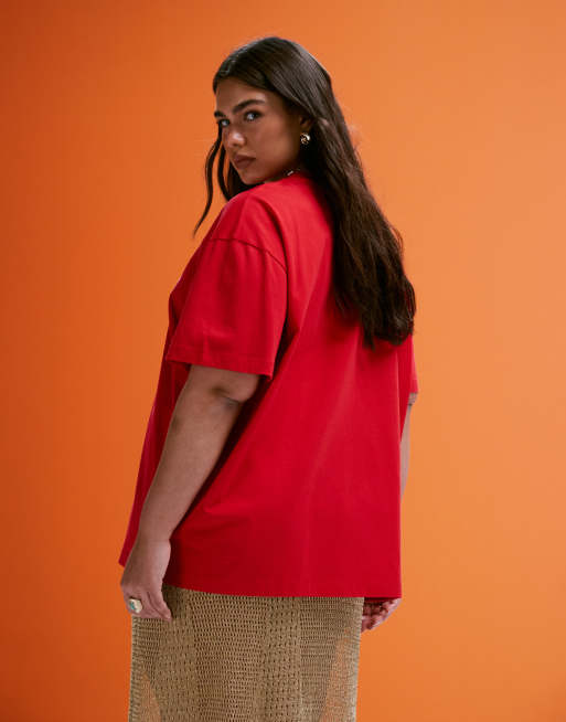 ASOS DESIGN Curve - T-shirt oversize à imprimé Rosa Fiore - Rouge, 4 de 4