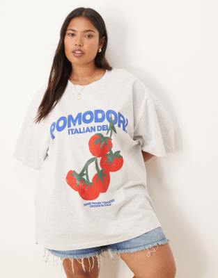 ASOS DESIGN Curve - T-shirt oversize à imprimé tomate pomodori - Glacier chiné - view 1